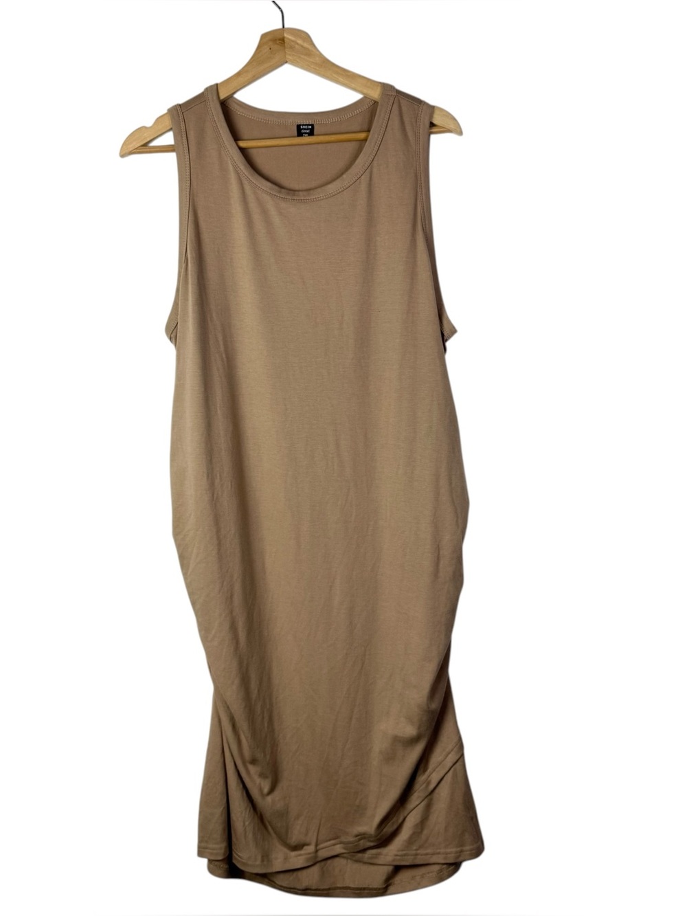 Shein Curve Light Brown Ruched Side Midi Bodycon Dress 2XL